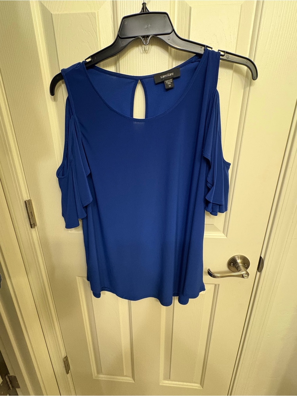 1X- Karen Kane Royal Blue Cold-Shoulder Ruffle Sleeve Top
